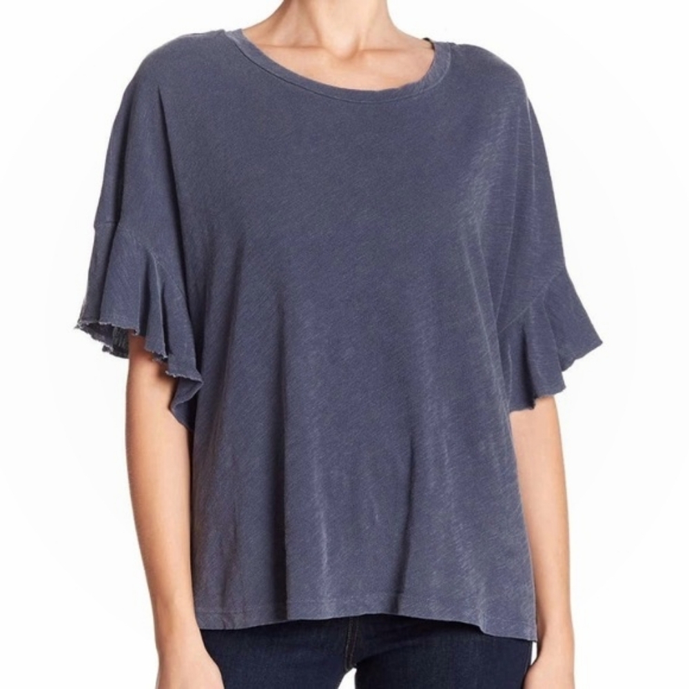 Sundry Ruffle Sleeve Tee Boxy Short Sleeve Top Pima Cotton Size Large